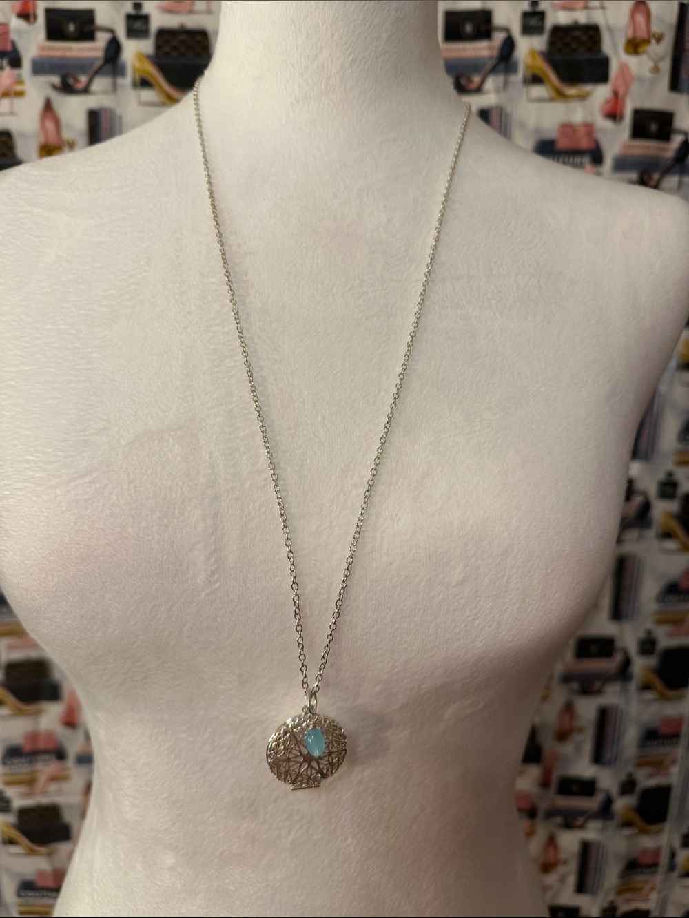 Silver Pendant Necklace with Light Blue acrylic - Women Jewelry